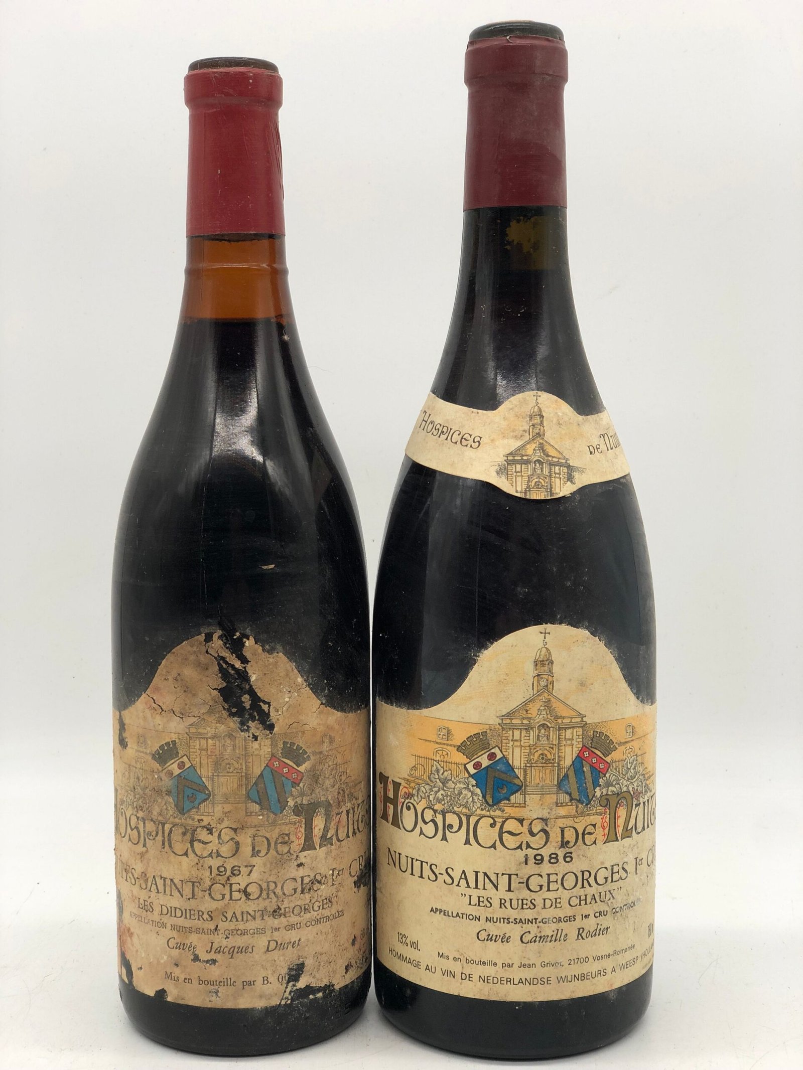 Dual-vintage lot of 2 x 75cl Hospices de Nuits, Nuits St.Georges 1er Cru 1967/1986